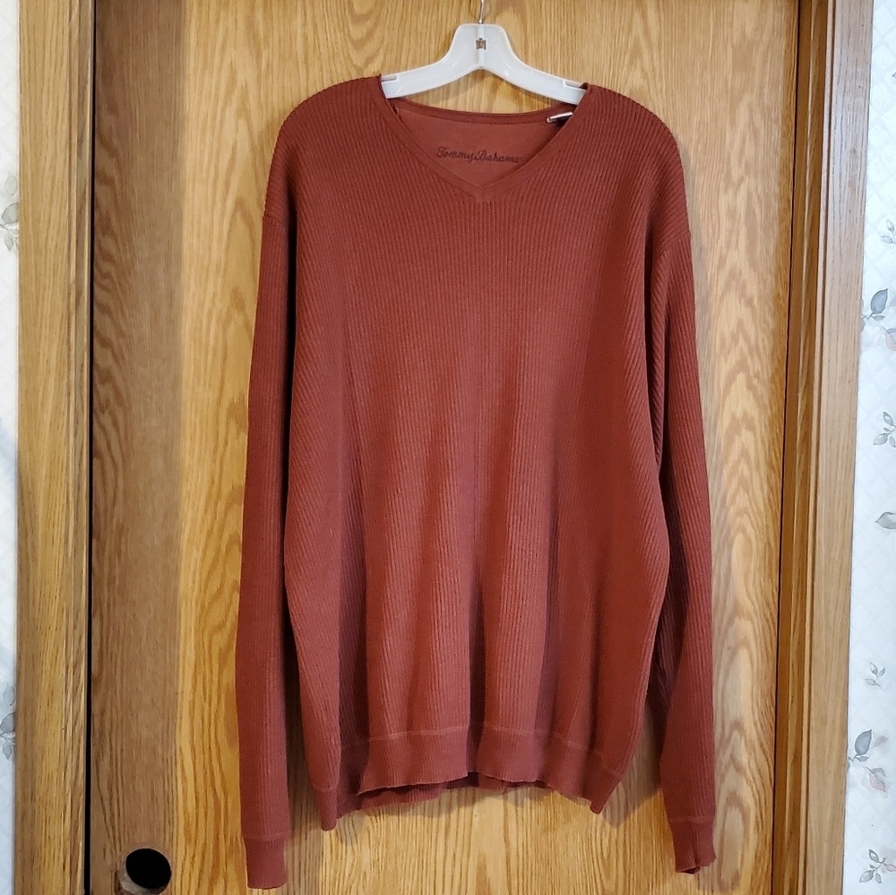 Tommy Bahama V-neck rust colored sweater cotton size XL